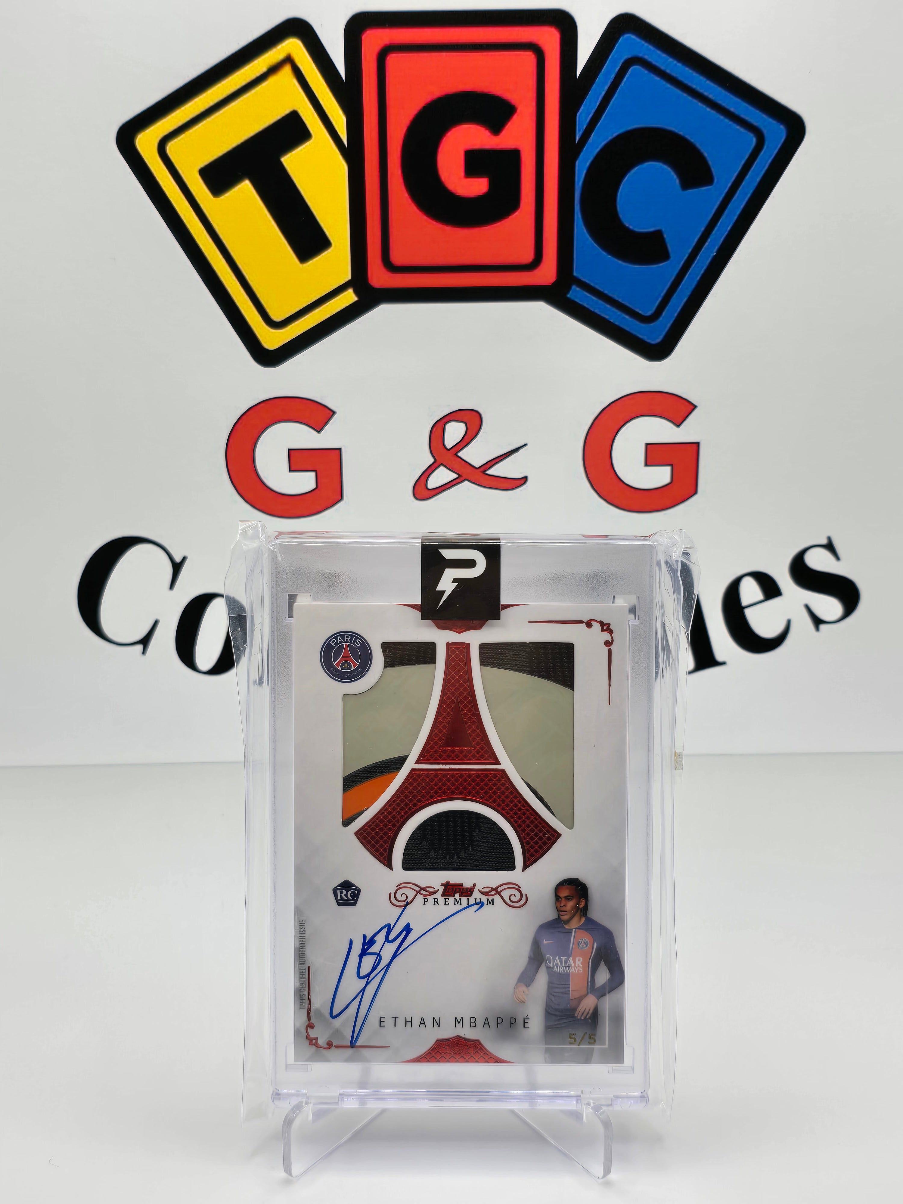 Topps Ethan mbappé numbered 5/5 with autograph and relict