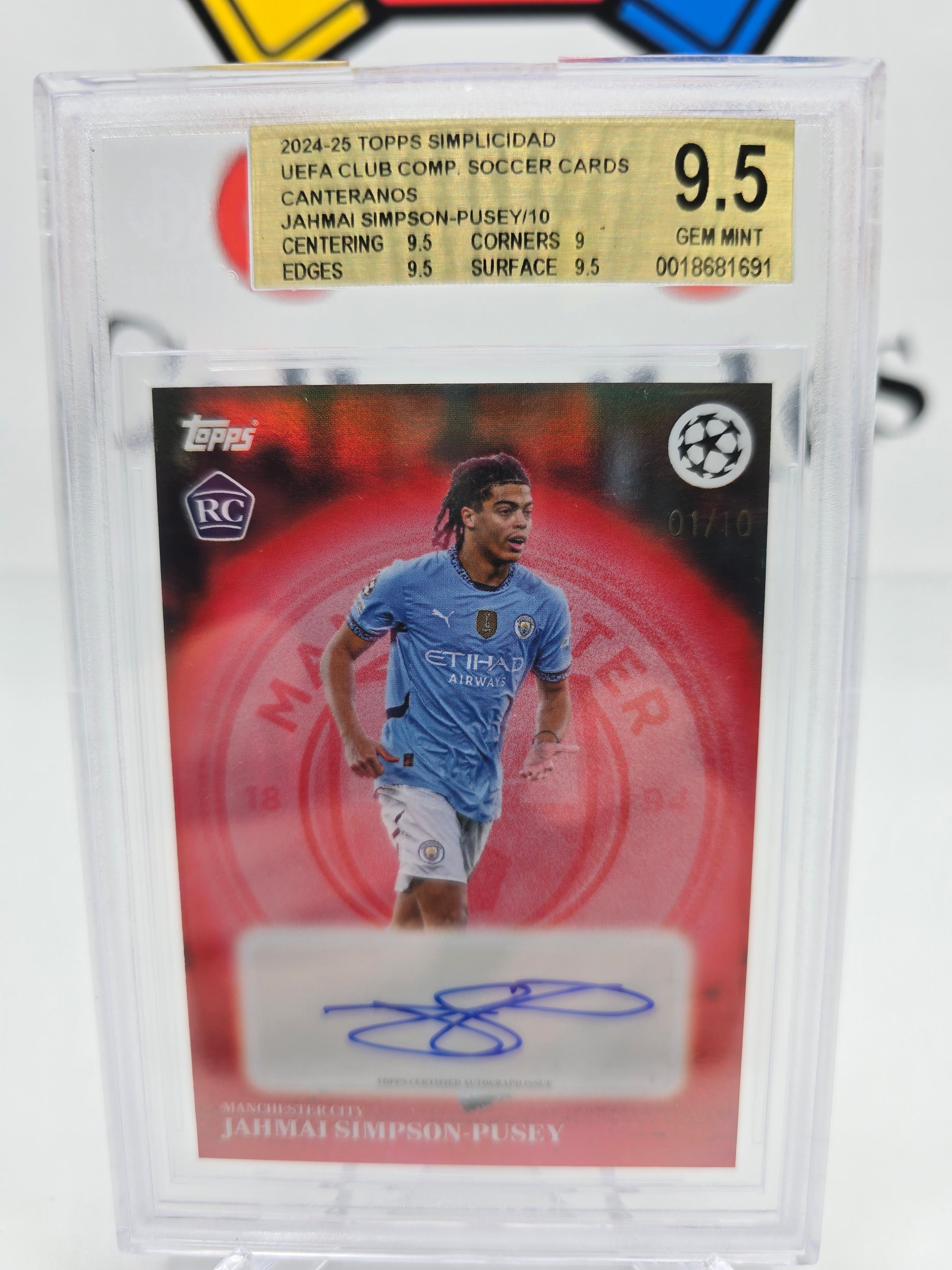 Topps Jahmai Simpson Pusey Numbered 01/10 with autograph Bgs 9,5