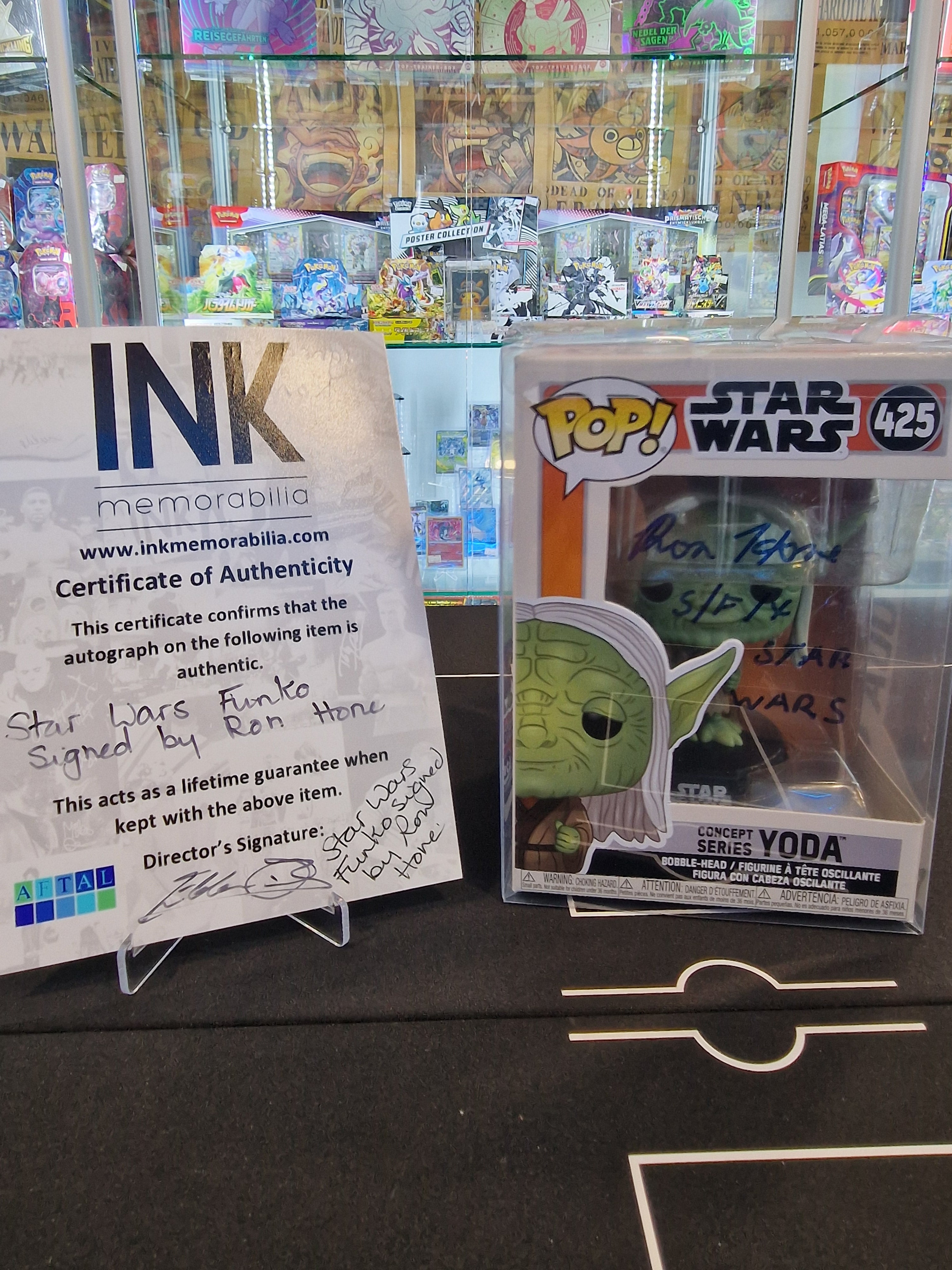 Funko Pop Yoda signed by Ron Hone with certificate